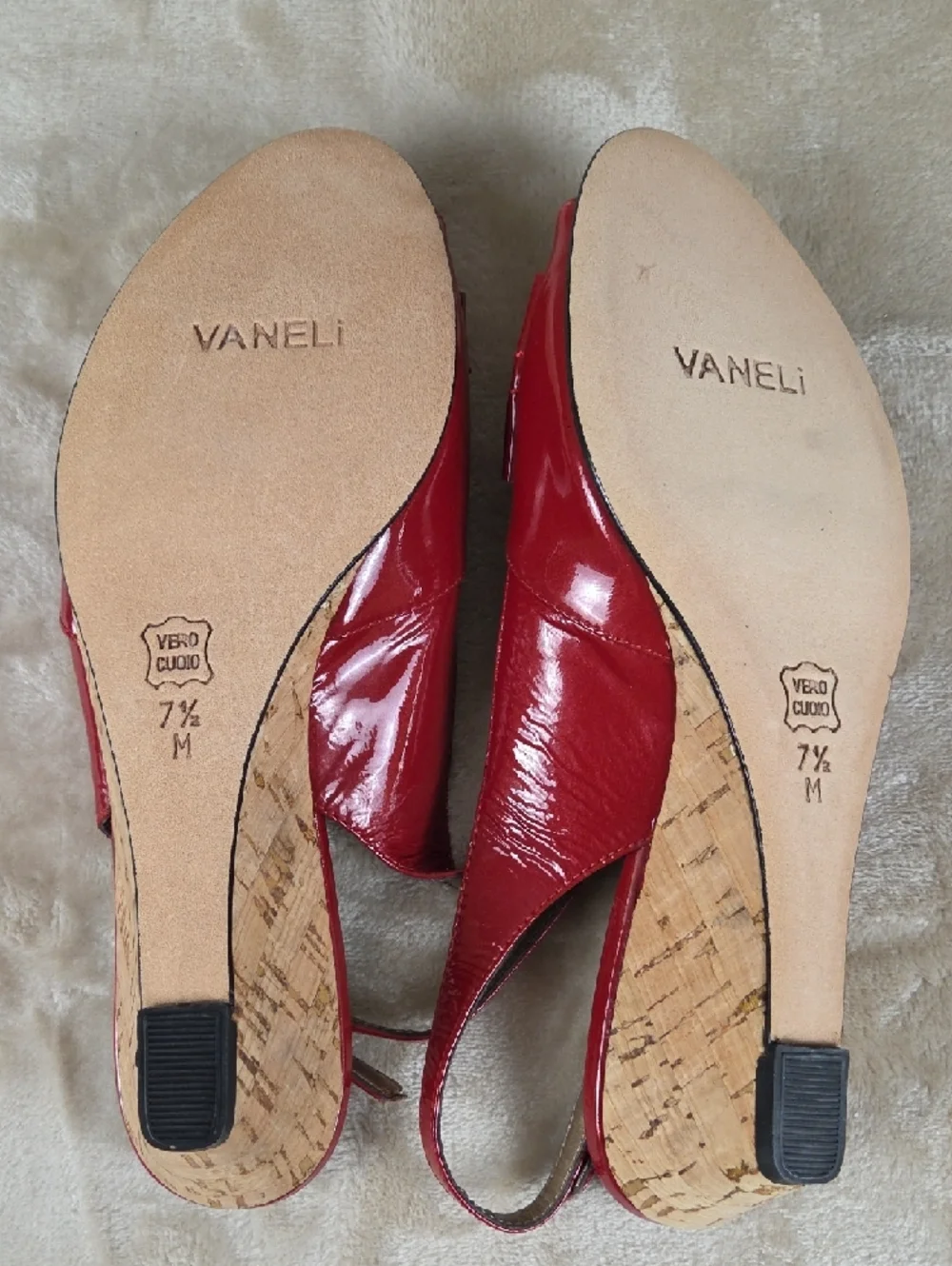 Vaneli Red Peep-Toe Slingback Heels - Picture 8 of 9